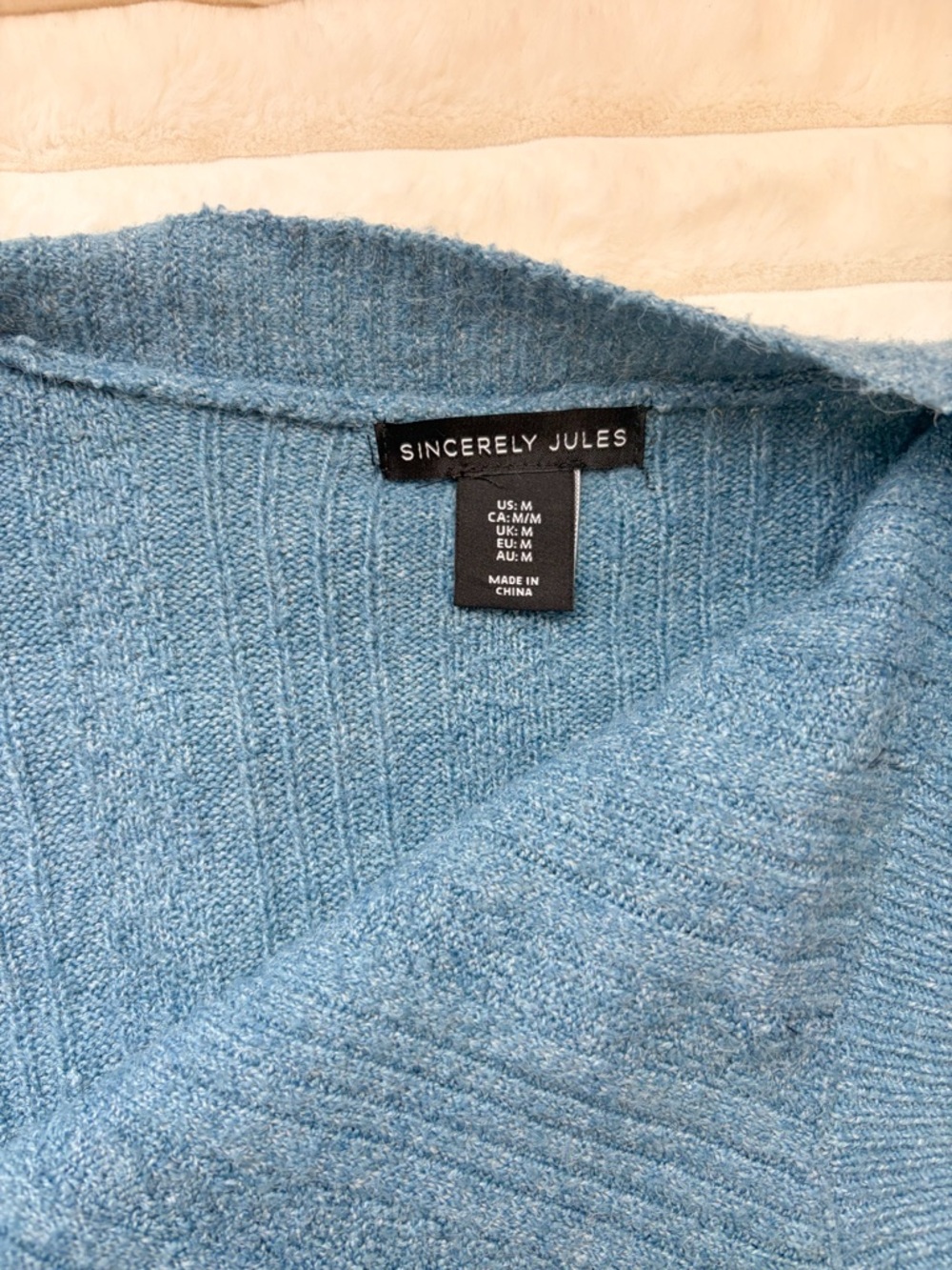 Cozy Blue Knit Lounge Outfit Bundle | Cardigan Set w/ Cream Boots & Bag - Picture 6 of 9